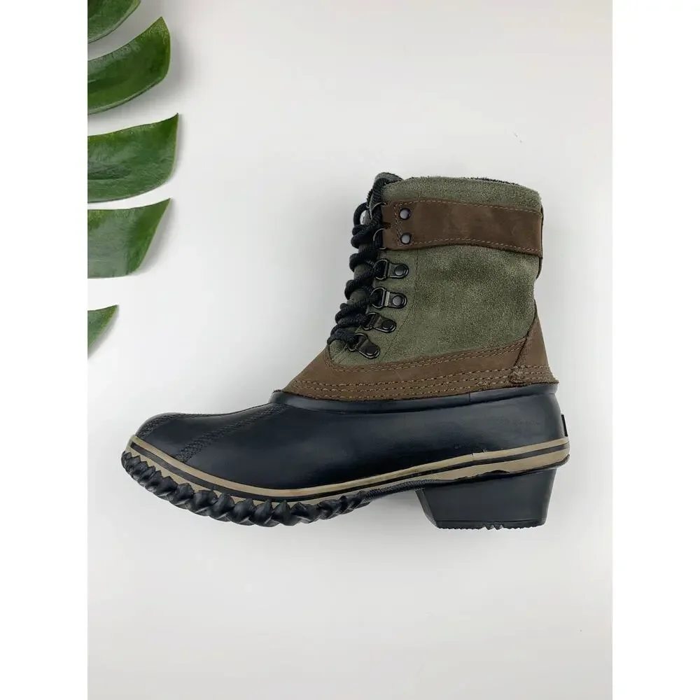 Sorel Fancy Lace II Duck Boots Green Waterproof Insulated Lace Up Women's 7